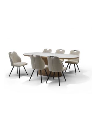 DELOS Eetkamertafel Wit Deckstone 220x100 - Eiken naturel kolomvoet